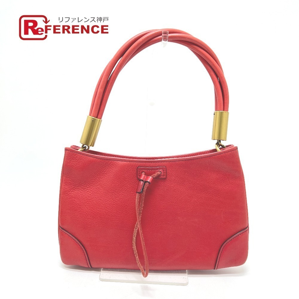 GUCCI Logo Bag Handbag Leather Red